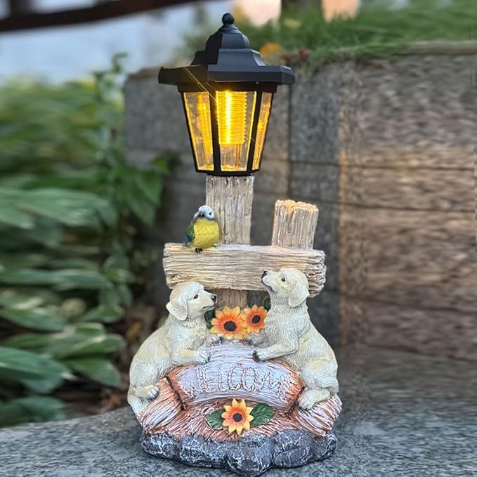 Outside Dog Statue with Solar Lantern, Garden Welcome Sign Dog Solar Figurines - Image 2