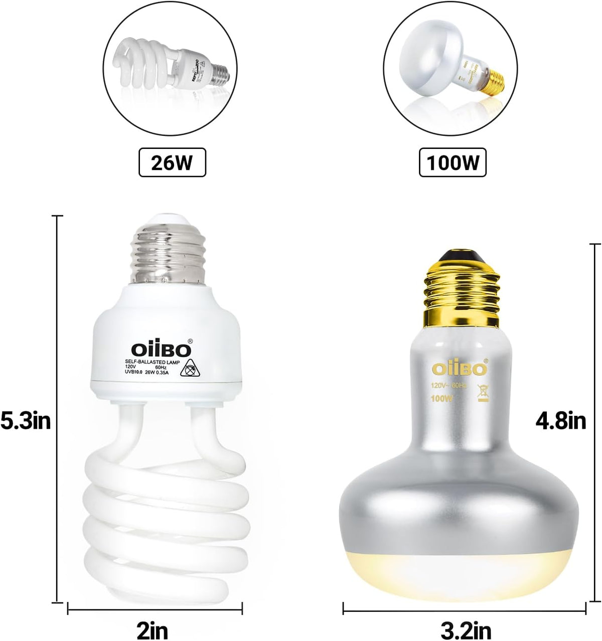 Reptile Heat Lamp Blub Combo Pack, Dual, Dual Reptile Lamp Fixture with Intense Basking Spot Light UVA Daylight Reptile Heat Lamp & 26W Energy Saving UVA 10.0 UVB Bulb Spiral Compact Bulb