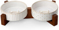 MALACASA Dog Bowl Set, Ceramic Bowls with Walnut Wood Stand, 2 Cups