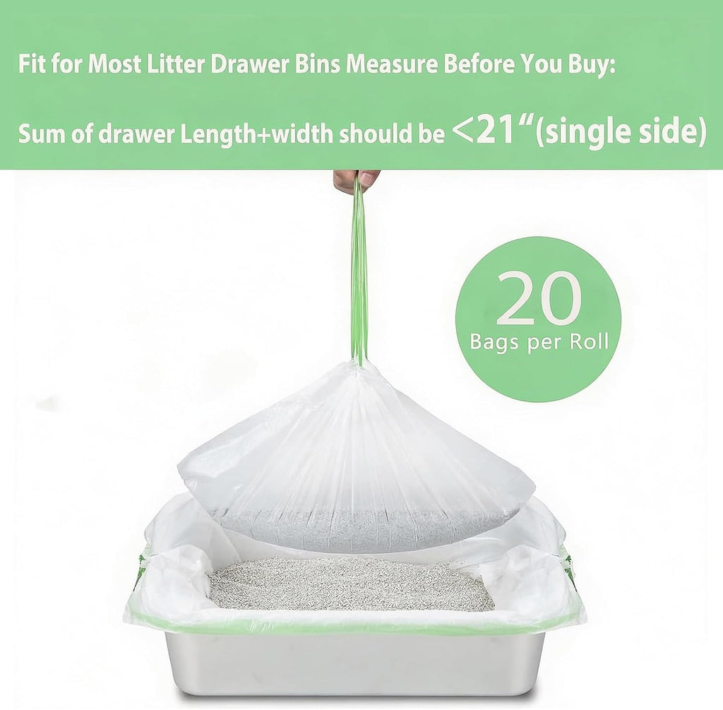 Litter Box Liners Drawstring Waste bag 6 Rolls Heavy Duty Trash Bags