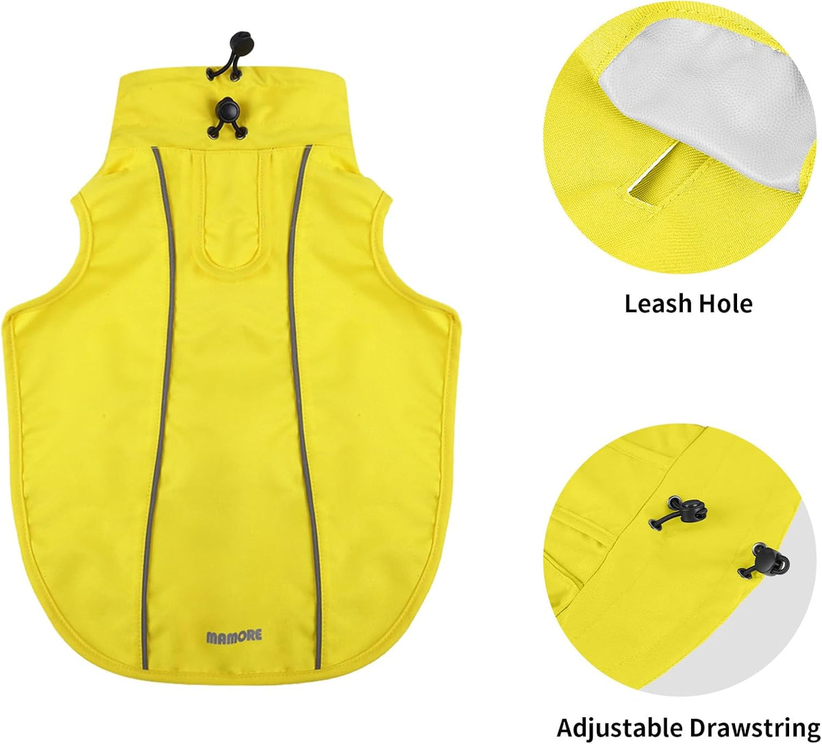 Waterproof Dog Raincoat, Adjustable Lightweight Dog Rain Jacket with Reflective Strip Leash Hole for Small Medium Large Dogs (Yellow, Medium(13-22lb))