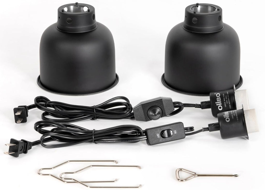 5.5 Inch Reptile Light Fixture with Dimming/Separate Switches, 2 Packs Deep Dome Lamp Cap Reflector Cover, UVB Light Heat Lamp Fixture for Reptile Glass Terrariums, Max 100W Black