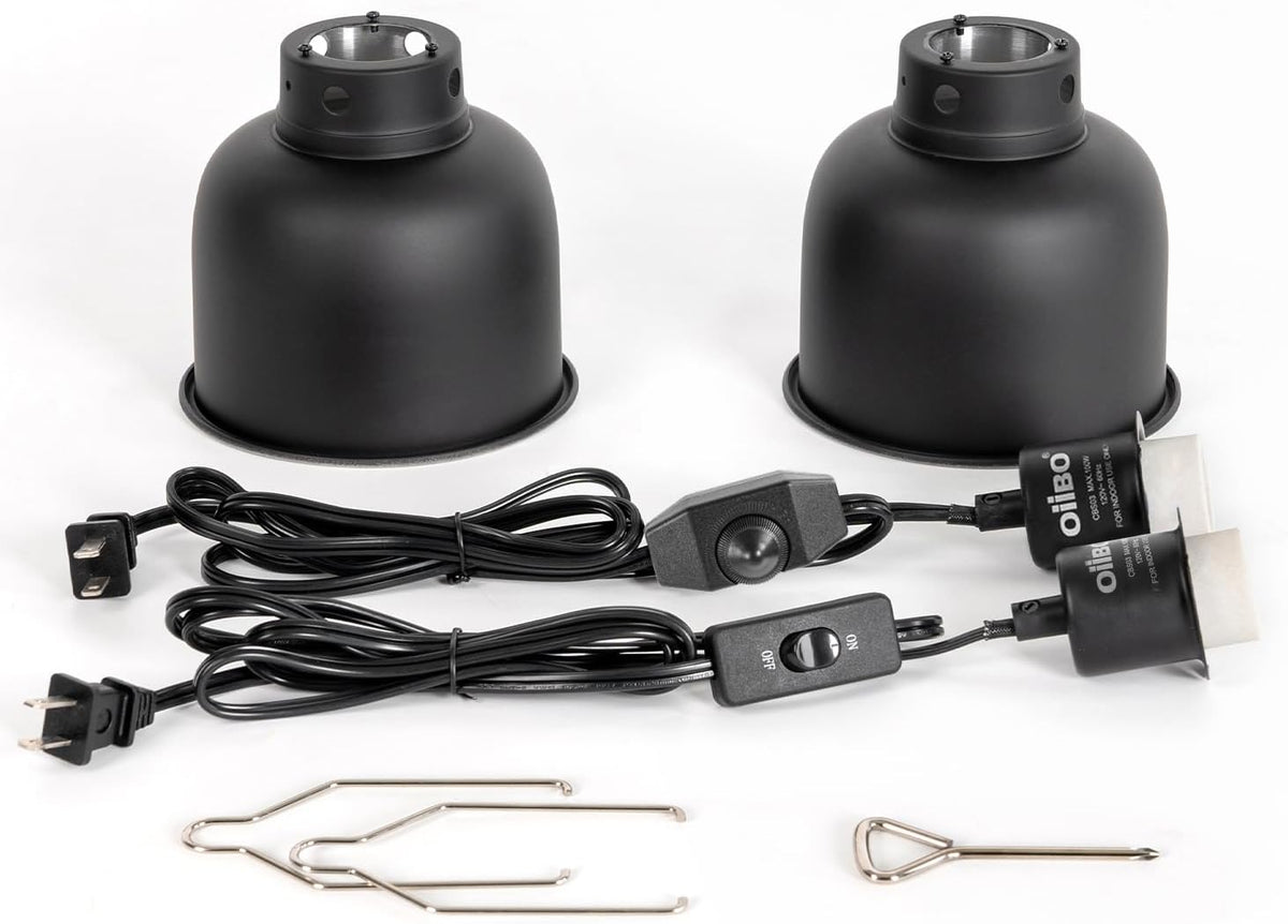 5.5 Inch Reptile Light Fixture with Dimming/Separate Switches, 2 Packs Deep Dome Lamp Cap Reflector Cover, UVB Light Heat Lamp Fixture for Reptile Glass Terrariums, Max 100W Black