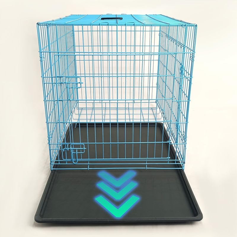 48-Inch Folding Metal Dog Crate for Medium, and Large Breeds – Double-Door Kennel with Divider, Removable Tray, and Carry Handle – Ideal for Indoor and Outdoor - Blue