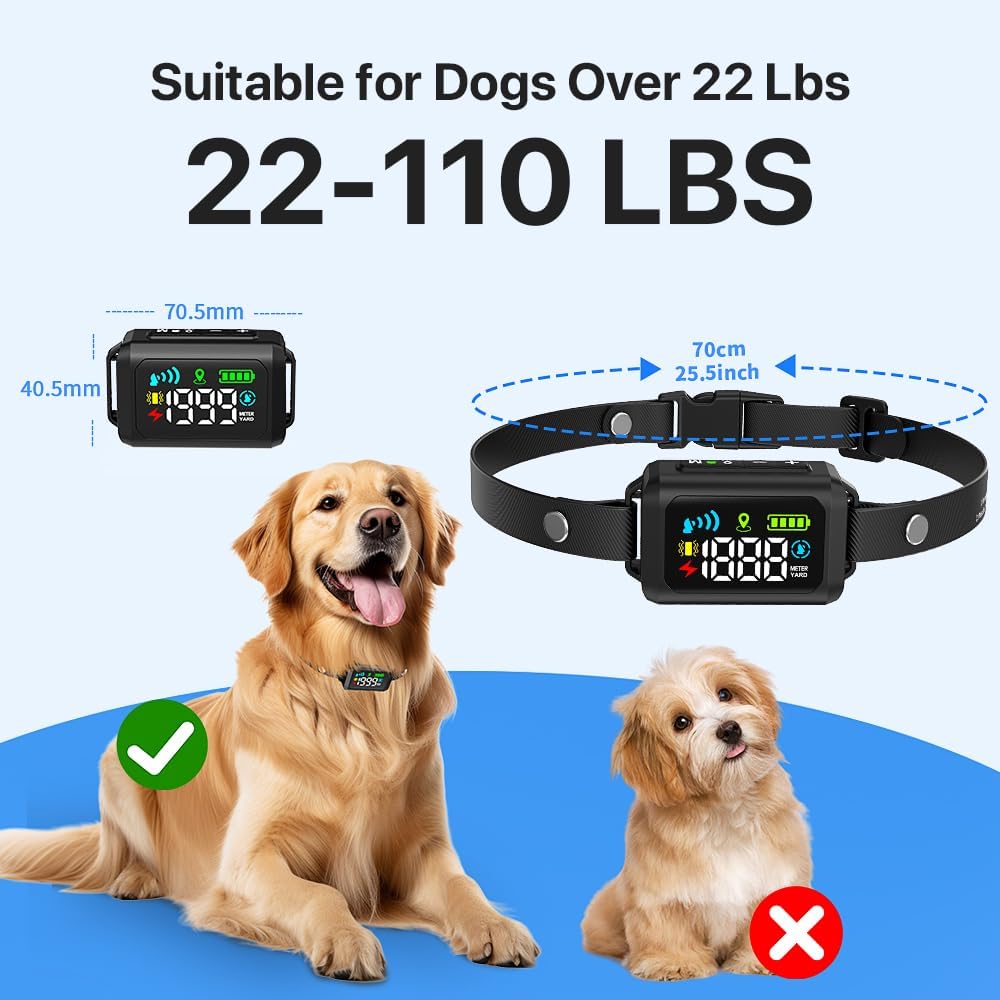 GPS Wireless Dog Fence System with Adjustable Range 33-1999 Yards, IPX7 Waterproof Rechargeable Collar, Static/Beep/Vibration Modes, Memory Function & Auto Protection