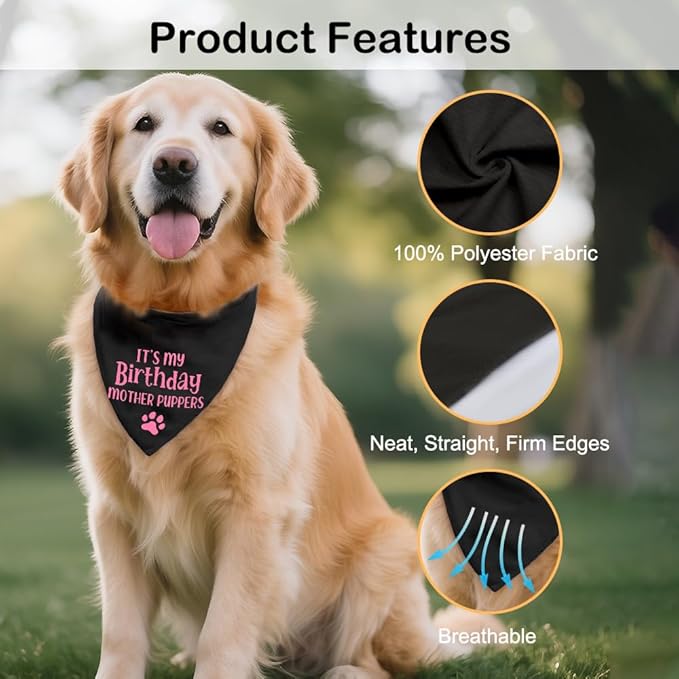 It's My Birthday Mother Puppers Black Dog Bandana, Birthday Gifts - Image 3