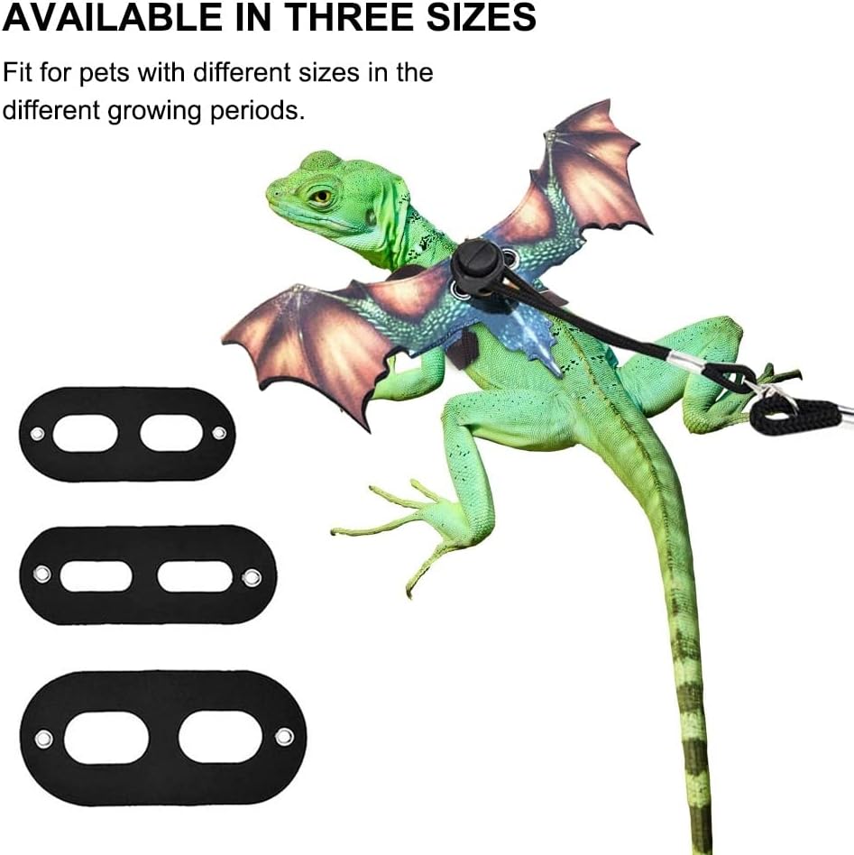 Bearded Dragon Leash, Adjustable Portable Reptile Leash with Cool Wings for Gecko, Bearded Dragon, Iguana, Hamster, Guinea Pig (S+M+L)