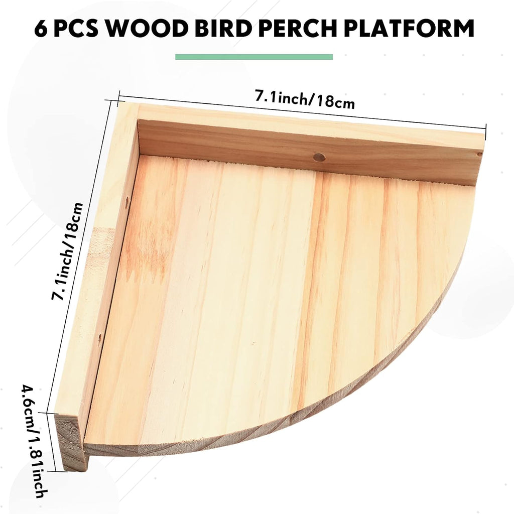 Wettarn 6 Pcs Bird Perch Platform Bird Corner Parrot Perch Corner Wooden Stand Sector Playground Cage Accessories Shelf for Parakeet Conure Cockatiel Budgie Gerbil Rat (7.1 x 7.1 Inch,Platform)