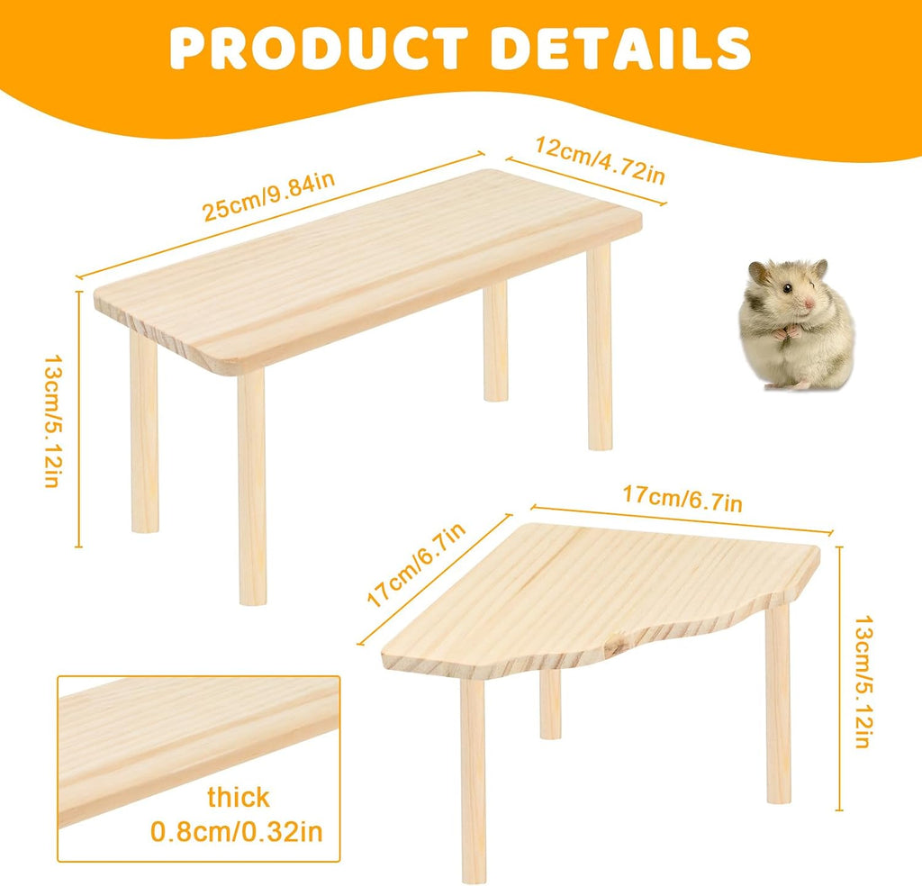 Wooden Hamster Play Platform, Gerbil Cage Wood Stand with Pillars, Hamster Cage Decorative Platform, Small Animal Resting Area