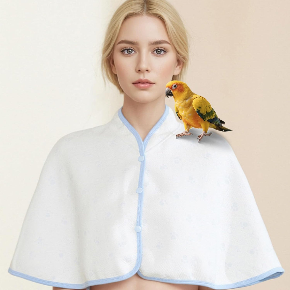Reusable Parrot Diaper & Shoulder Protector - Poop Catcher Cloak for Cockatiels, Conures, Parakeets, Lovebirds, Small Macaws - Parrot Toys (White - Blue Border, Large)
