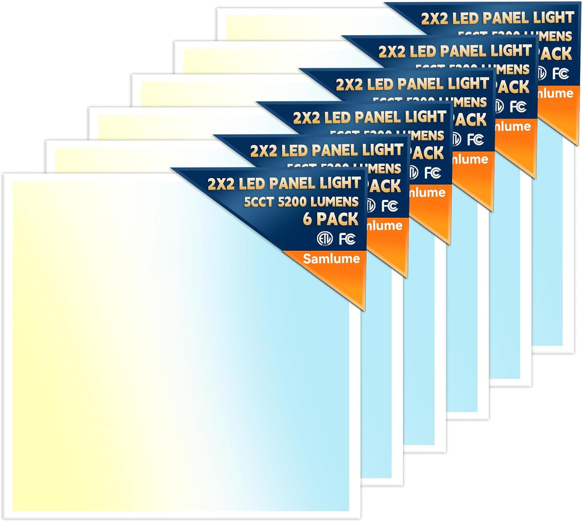 2x2 LED Flat Panel Light, 5CCT 20-40W, 0-10V, Drop Ceiling, 6 Pack