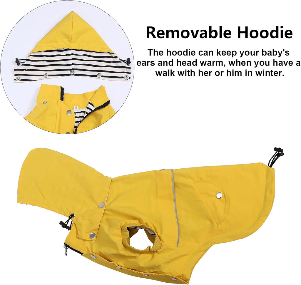 Dog Raincoat Waterproof Raincoats Dog rain Jacket Buttons Zipper Hood Drawstring Suitable for Small Medium Yorkie Terrier Schnauzer Poodle Border Collie Labrador 8lbs to 80lbs Yellow L
