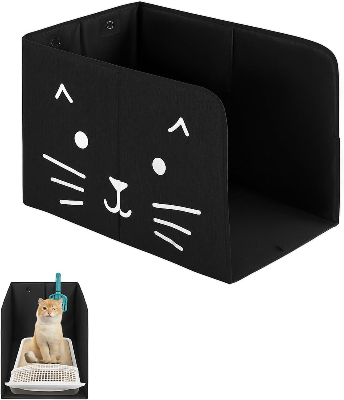 Waterproof Cat Litter Box Enclosure Splash Guard with Removable Mat, Cat Box Enclosure with 2 Hooks for Scoop, Anti-Leakage, Dust Control, Easy to Clean-24.02 x 16.14 x 16.14 inches