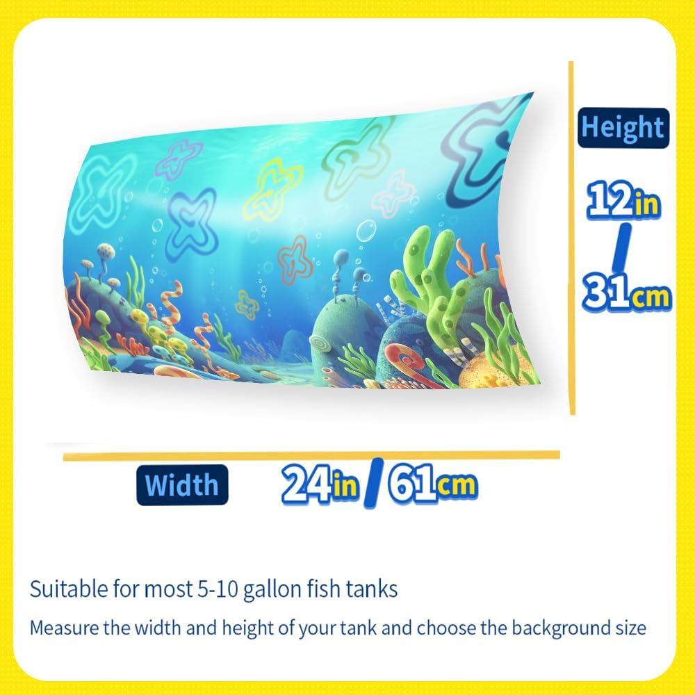 Aquarium Background Stickers for 5-12 Gallon Tanks, Cartoon Underwater Self-Adhesive Fish Tank Reptile Terrarium Decor Poster (24 x 12inches / (61 x 31 cm))