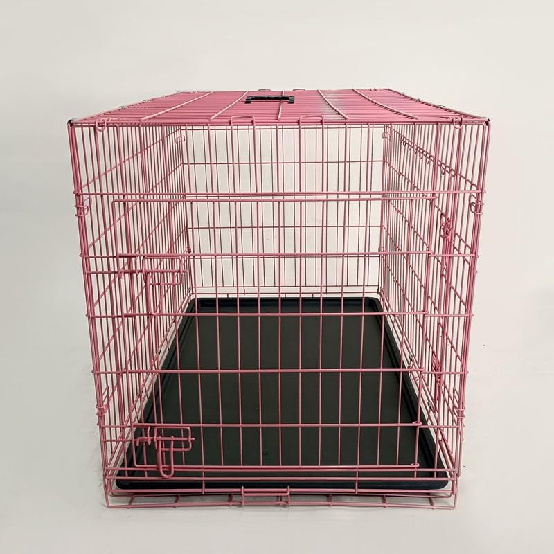 24-Inch Folding Metal Dog Crate for Small Breeds – Double Door, Removable Tray, and Carry Handle – Ideal for Indoor - Pink