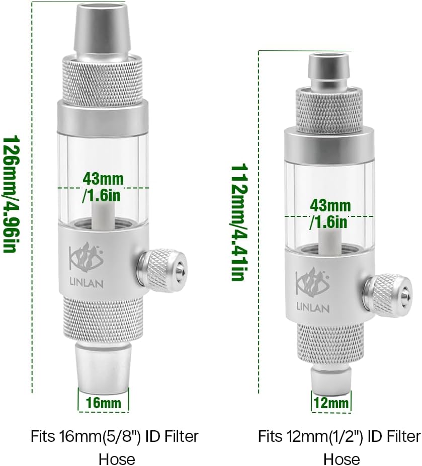 LINLAN Aquarium Inline CO2 Diffuser, Low/Medium Flow, Fits 5/8" ID Hose