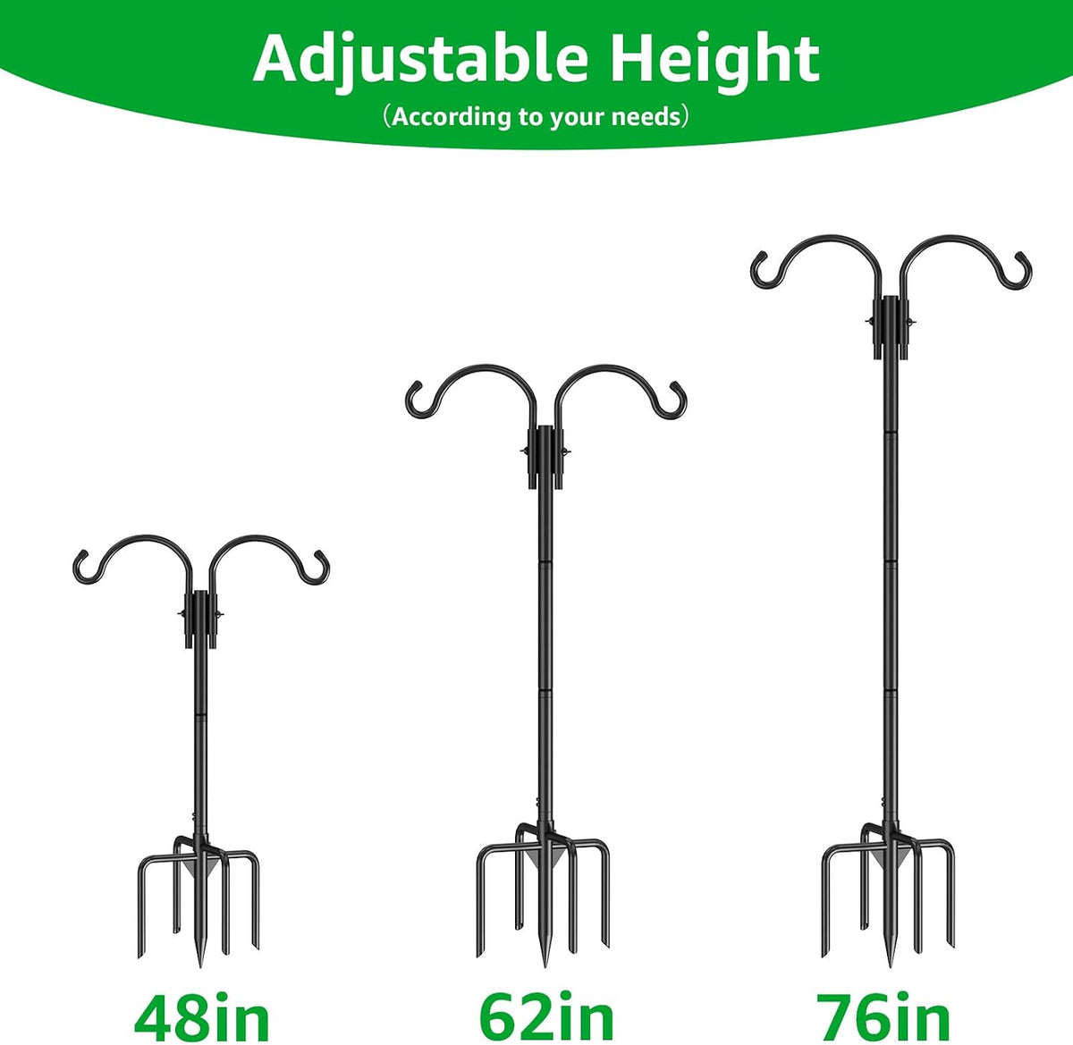 GOFORWILD 2 Pack Adjustable 76inch Double Shepherds Hook for Outdoor