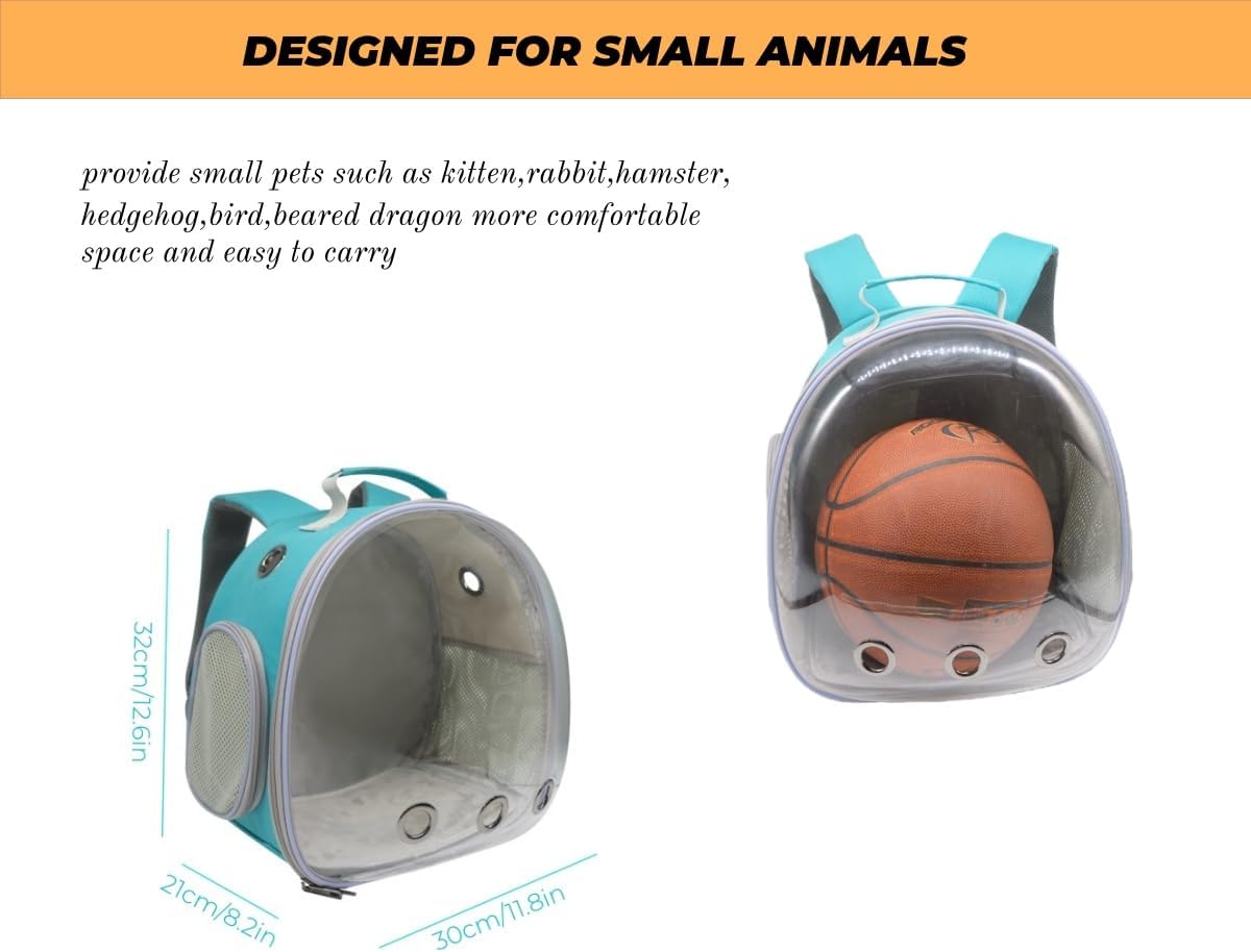 Small Animal Carrier Guinea Pig Backpack,Transparent, Breathable Backpack Carrier for Hedgehogs, Rabbits, Birds, Squirrels, Hamsters, Lizards Comfortable, Portable Travel Bag for Small Pets (Green)