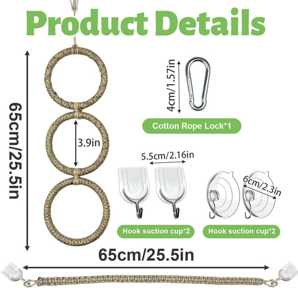 2 Pcs Snake Climbing Accessories, Reptile & Snake Climbing Ring Set with Suction Cups, Enrichment Toy for Ball Python, Corn Snake, Bearded Dragon, Lizard Tank Accessories