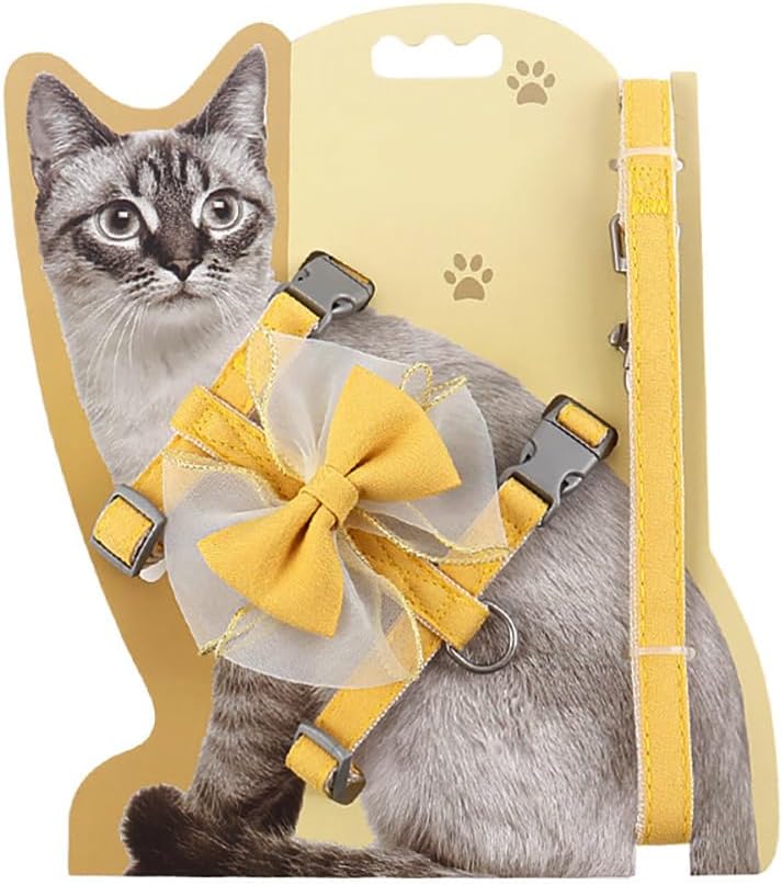 Adjustable Cat Harness with Leash and Bow-Tie, for Small to Medium Cats, Pink (Pink, M)