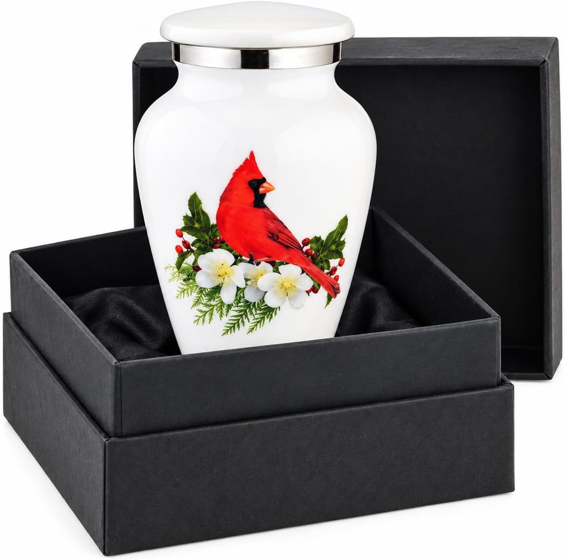 BOLD & DIVINE Small Beautiful Red Cardinal Keepsake Urns |for Human Ashes | Mini Urns Qty 1 with Velvet Bag & Funnel