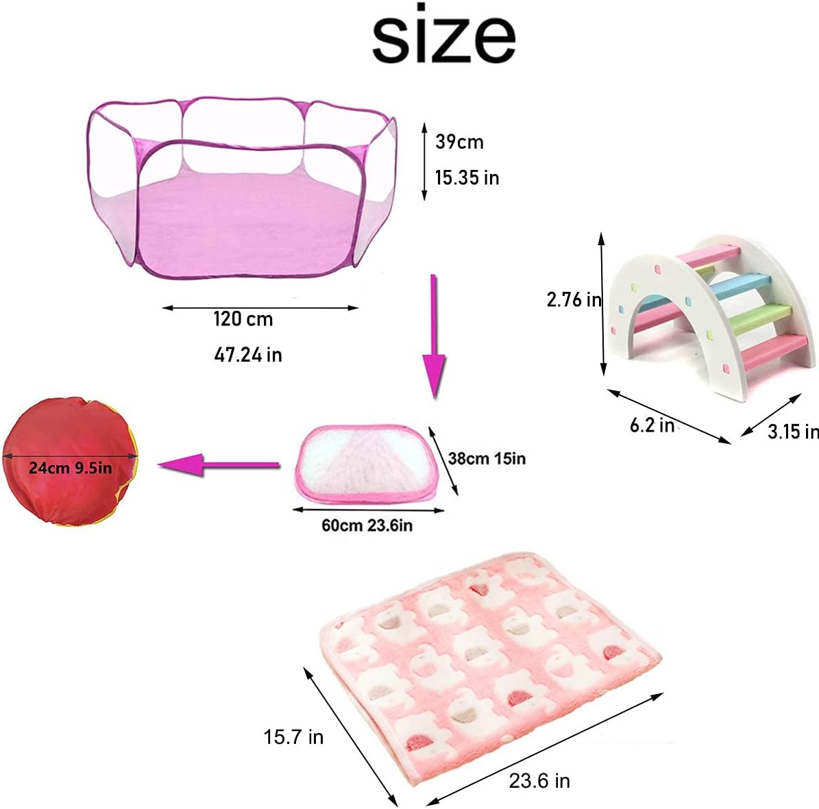 Hamster Playpen with Mat, Large - Foldable Exercise Playpen, Breathable and Transparent Pet Cage Fence Indoor/Outdoor for Guinea Pigs Small Animal Gerbils Chinchillas Hedgehogs Rats