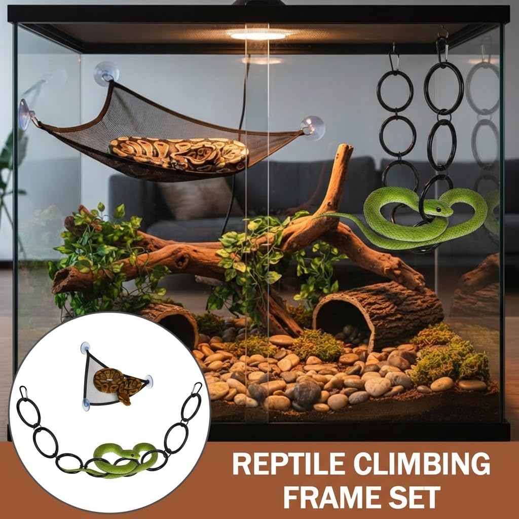 Snake Climbing Rings for Ball Python,Snake Enrichment Toys Ball with Hammock,Reptiletank Cage Decor Habitat Accessories for Terrarium