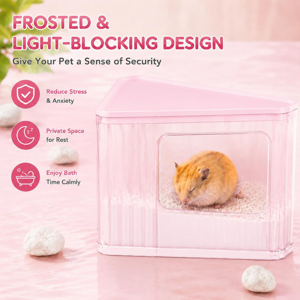 Hamster Sand Bath Container, Large Dust Bath House with Scoop, Pink