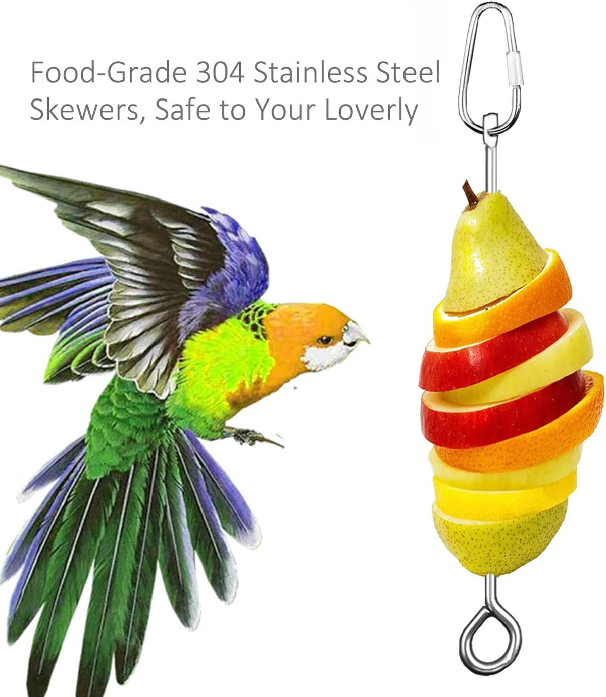 Bird Cage Food Holder Parrot Fruit Vegetable Skewer Bird Cage Feeder, 3Pack