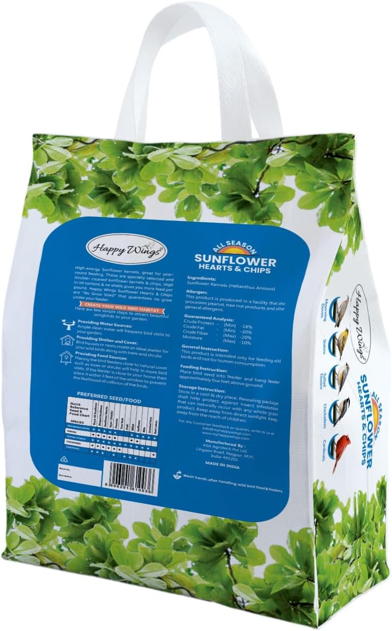 Happy Wings 15LB Sunflower Heart & Chips (Kernels) Wild Bird Food, No Waste