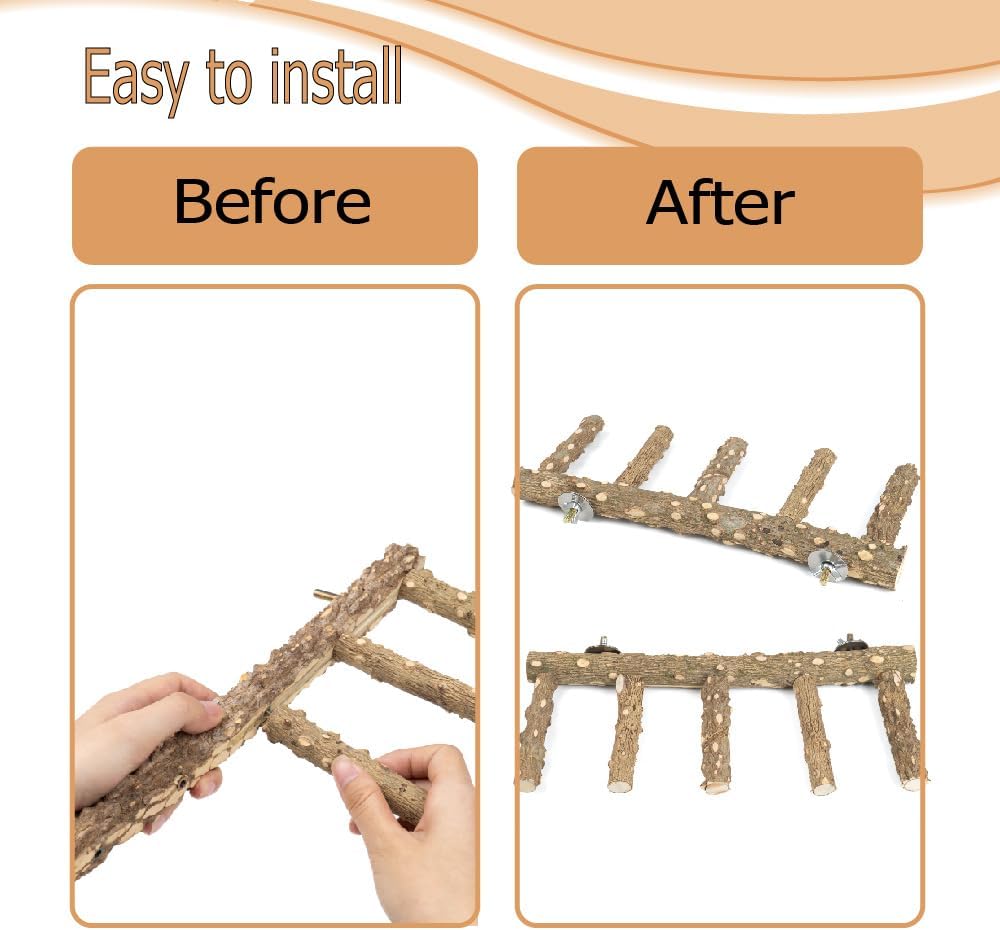 Bird Ladder Perch for Cage - Natural Wooden Bridge, Exercise Stands for Parrot Climbing - Pet Training Ladders - Hanging Playground -Toys for Parakeet, Cockatiel, Conures, Lovebirds, Budgie