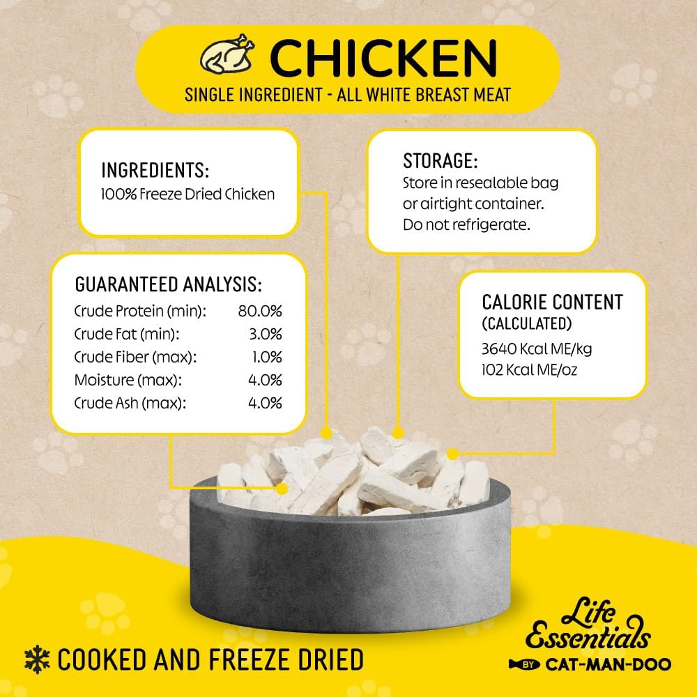 Life Essentials by Cat-Man-Doo | Freeze Dried Chicken Treats | 5oz Bag