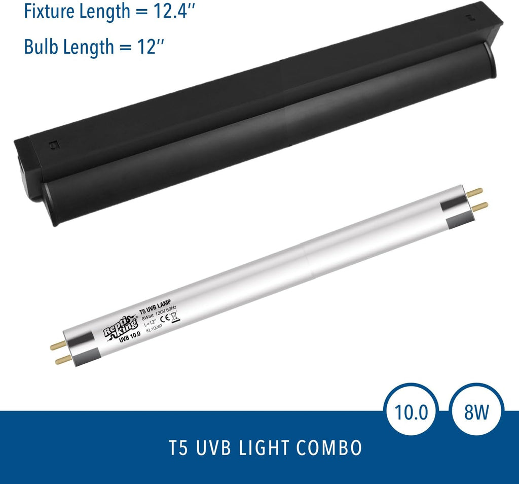 T5 UVB Reptile Light Fixture Kit – 8W High-Output 10.0 UVB Bulb for Bearded Dragons, Turtles & Lizards – Liner UVA/UVB Lighting for Basking & Vitamin D3 Synthesis