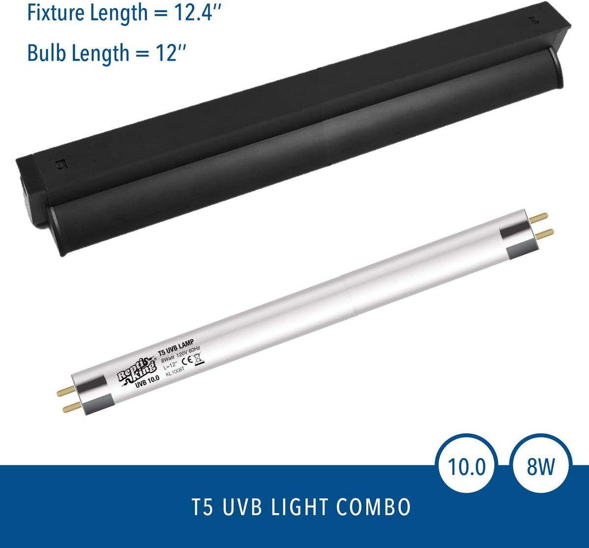 T5 UVB Reptile Light Fixture Kit – 8W High-Output 10.0 UVB Bulb for Bearded Dragons, Turtles & Lizards – Liner UVA/UVB Lighting for Basking & Vitamin D3 Synthesis