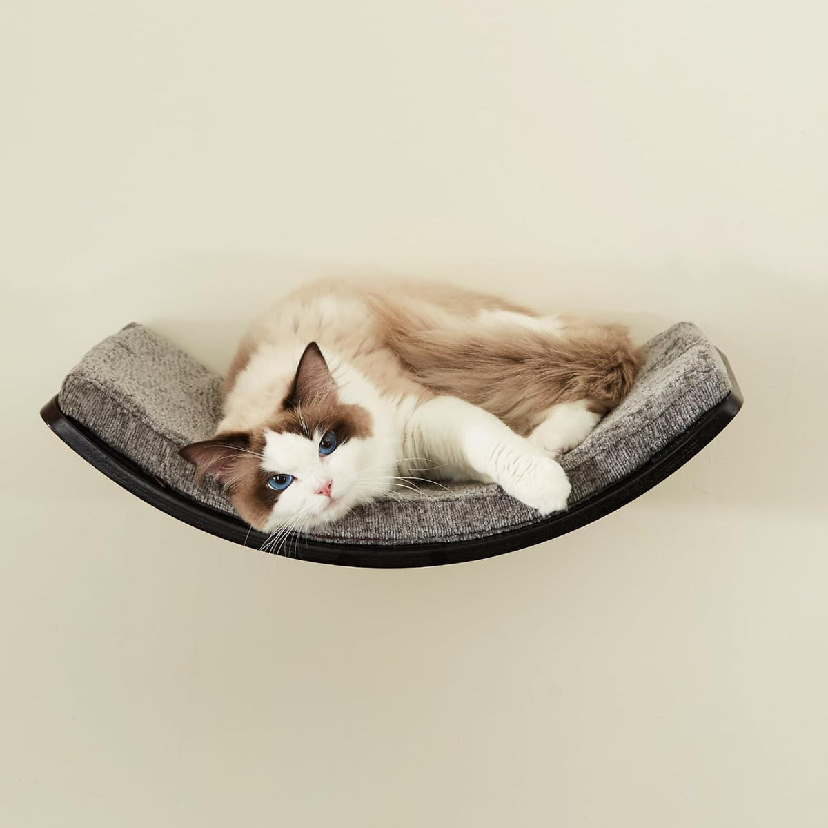 LIORCE Cat Shelf with Comfortable Cushion - Wave Modern Cat Bed - Minimalistic Floating Cats Wall Perch - Wooden Wall Mounted Cats Furniture for Sleeping, Playing, Climbing, and Lounging