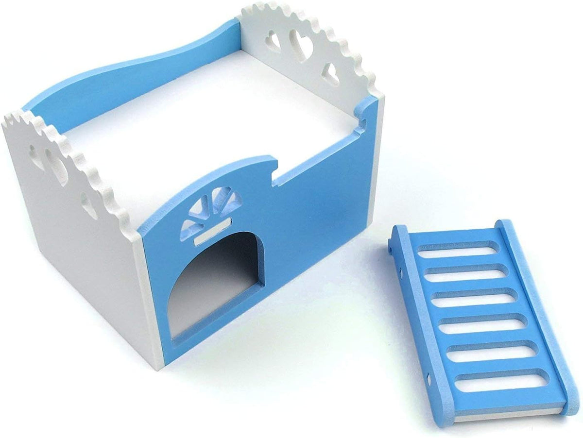 Litewoo Colorful Hamster House, Wooden Cute Hut with Ladder Platform for Hamster Gerbil Mouse Rat Reptile
