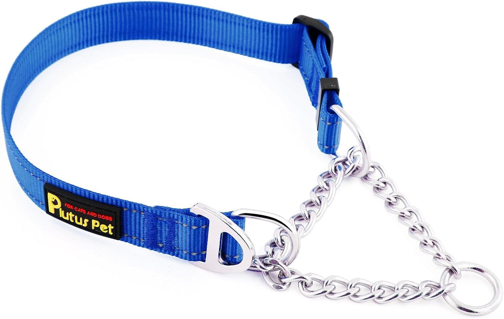 Plutus Pet Martingale Dog Collar with Stainless Steel Chain, Orange, L