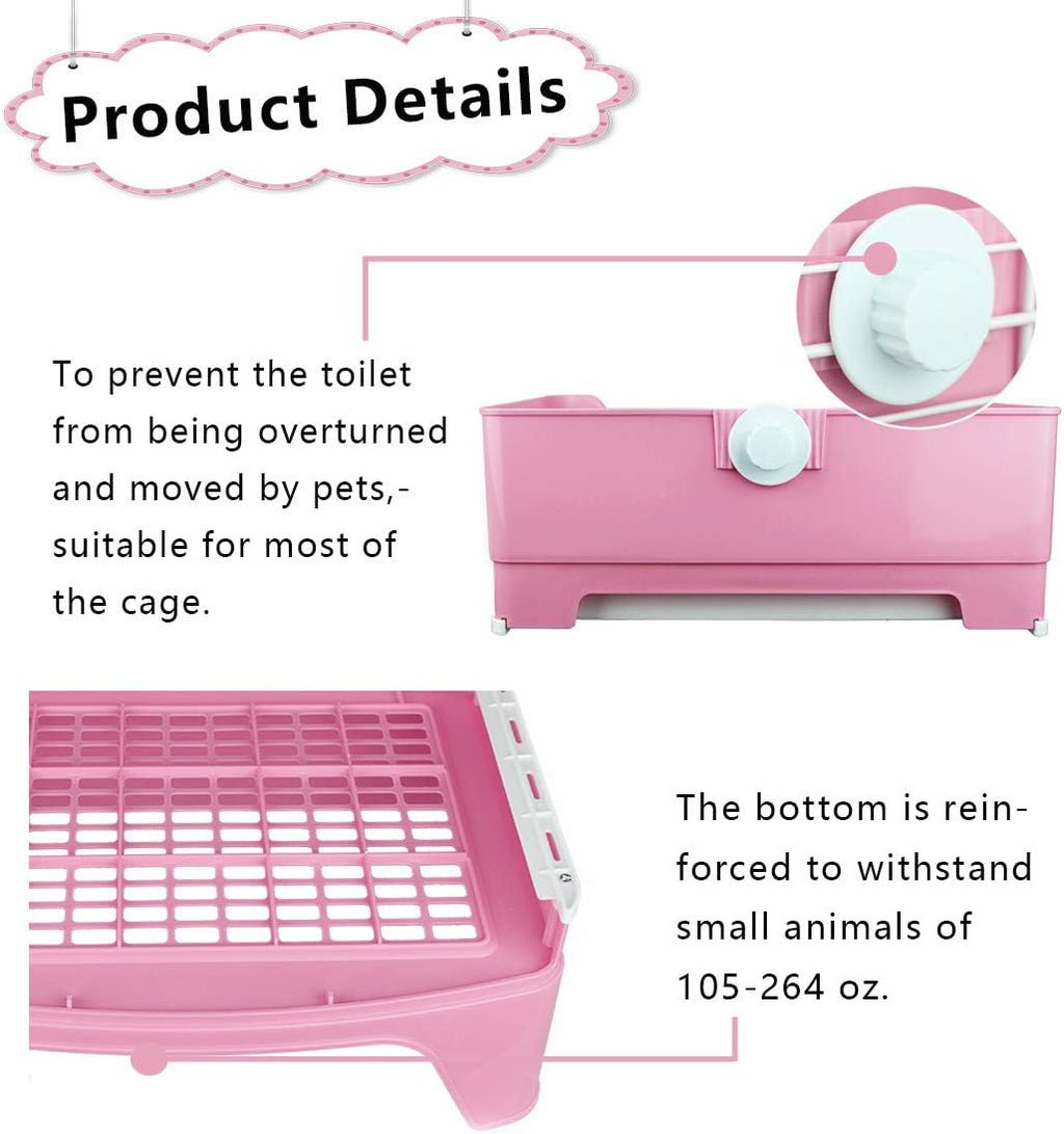 PINVNBY Large Rabbit Litter Box Bigger Pet Litter Pan Trainer with Drawer Corner Toilet Box for Adult Guinea Pigs Chinchilla Ferret Hedgehog Small Animals(Pink)