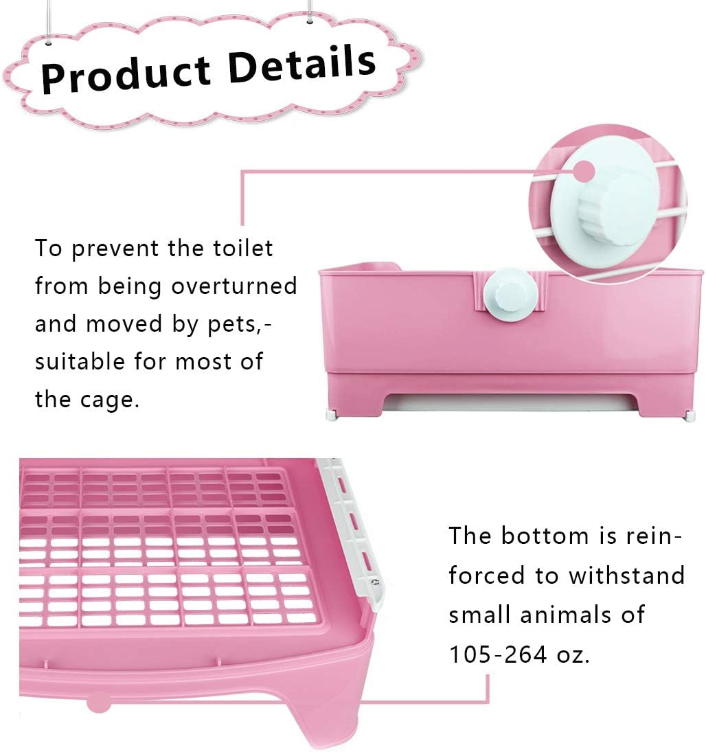 PINVNBY Large Rabbit Litter Box Bigger Pet Litter Pan Trainer with Drawer Corner Toilet Box for Adult Guinea Pigs Chinchilla Ferret Hedgehog Small Animals(Pink)