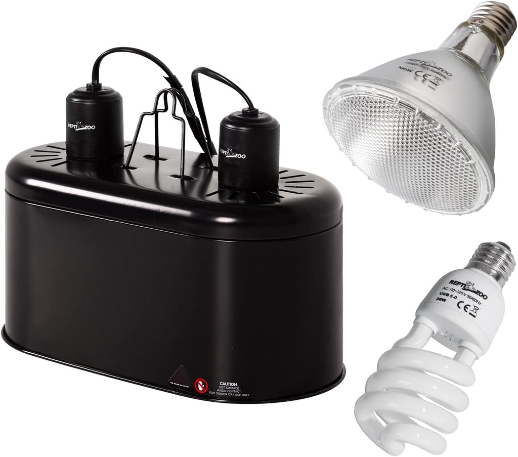 REPTI ZOO Reptile Heat Lamp Reptile Light Fixture Combo Pack, 100W UVA Turtle Basking Spot Lamp Reptile Heat Bulb & 26W UVA UVB Bulb 5.0 Reptile Light for Aquatic Turtle