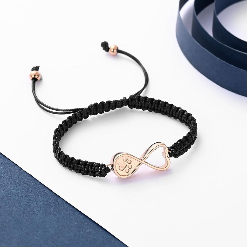 constantlife Infinity Heart Urn Bracelet for Ashes Pets Dog Cat Paw Print Cremation Jewelry Keepsake Braided Rope Adjustable Bangle Memorial Gift for Women Men