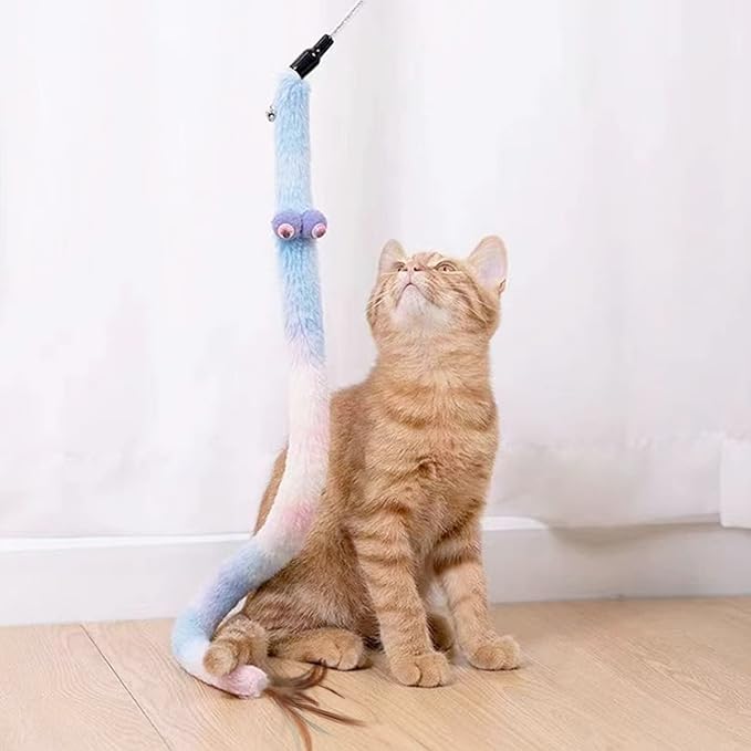 Cat Toys for Indoor Toys, Rainbow Cat Wand Toys, Feather Flips Plush Ball Cat - Image 4