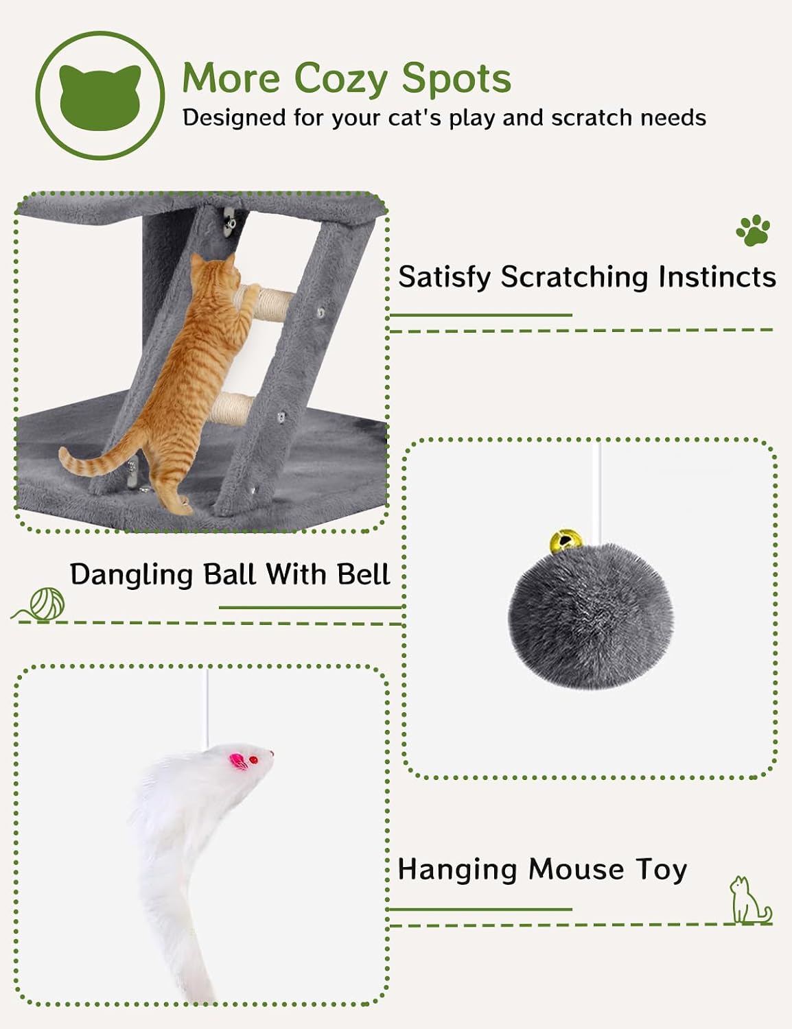 Cat Tree with 2 Cozy Condos & 6 Sisal Scratching Posts, 60-inch Multi-Level Cat Tower for Indoor Cats, Extra Sturdy Cat Activity Center (Dark Gray)