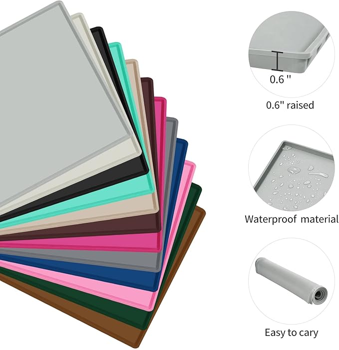 Dog Food Mat, Silicone Waterproof Food Tray, Non Slip Pet Bowl Mats Placemat - Image 2