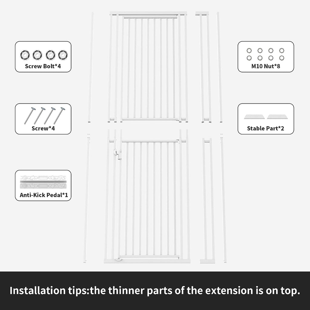 78.74" Extra Tall Cat Gate for Doorway, Wide Adjustable 27.56"-32.28" No Drilling Pet Proof Safety Door Gate, Pressure Mount Full Dog Barrier for Stairs Kitchen House-White