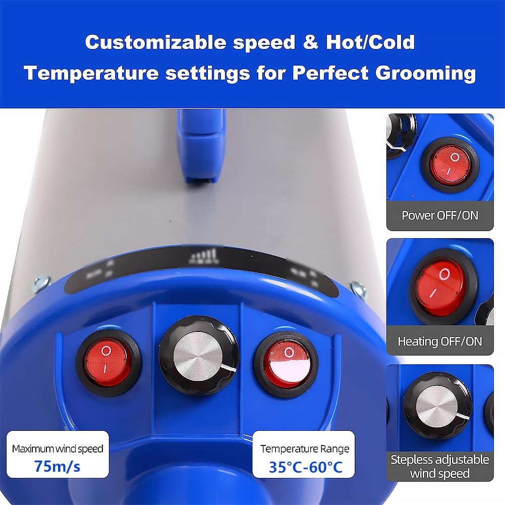 2800W 3.8HP High Velocity Pet Grooming Blower Dryer for Dogs, Blue