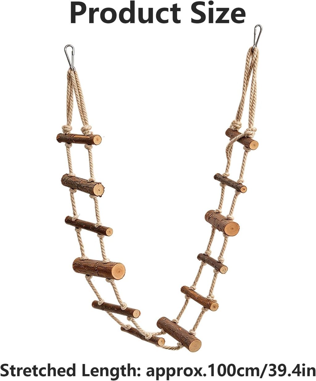Hamster Climbing Ladder Long, 39.4in Pet Hanging Rat Climbing Toy, Wooden Hamster Suspension Bridge with Hooks, Climbing Rope Rat Bird Bridges for Cage, Sugar Gliders