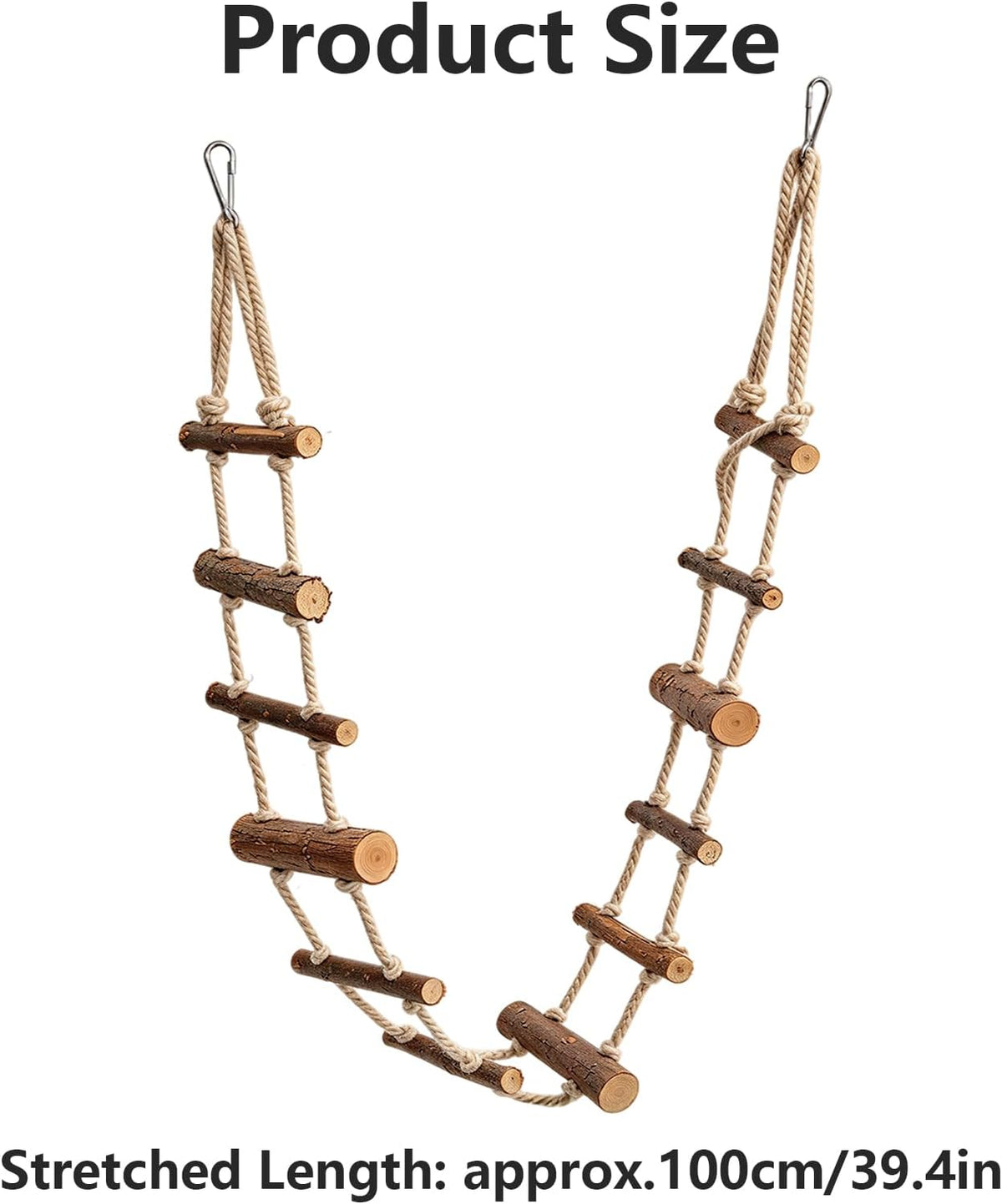Hamster Climbing Ladder Long, 39.4in Pet Hanging Rat Climbing Toy, Wooden Hamster Suspension Bridge with Hooks, Climbing Rope Rat Bird Bridges for Cage, Sugar Gliders