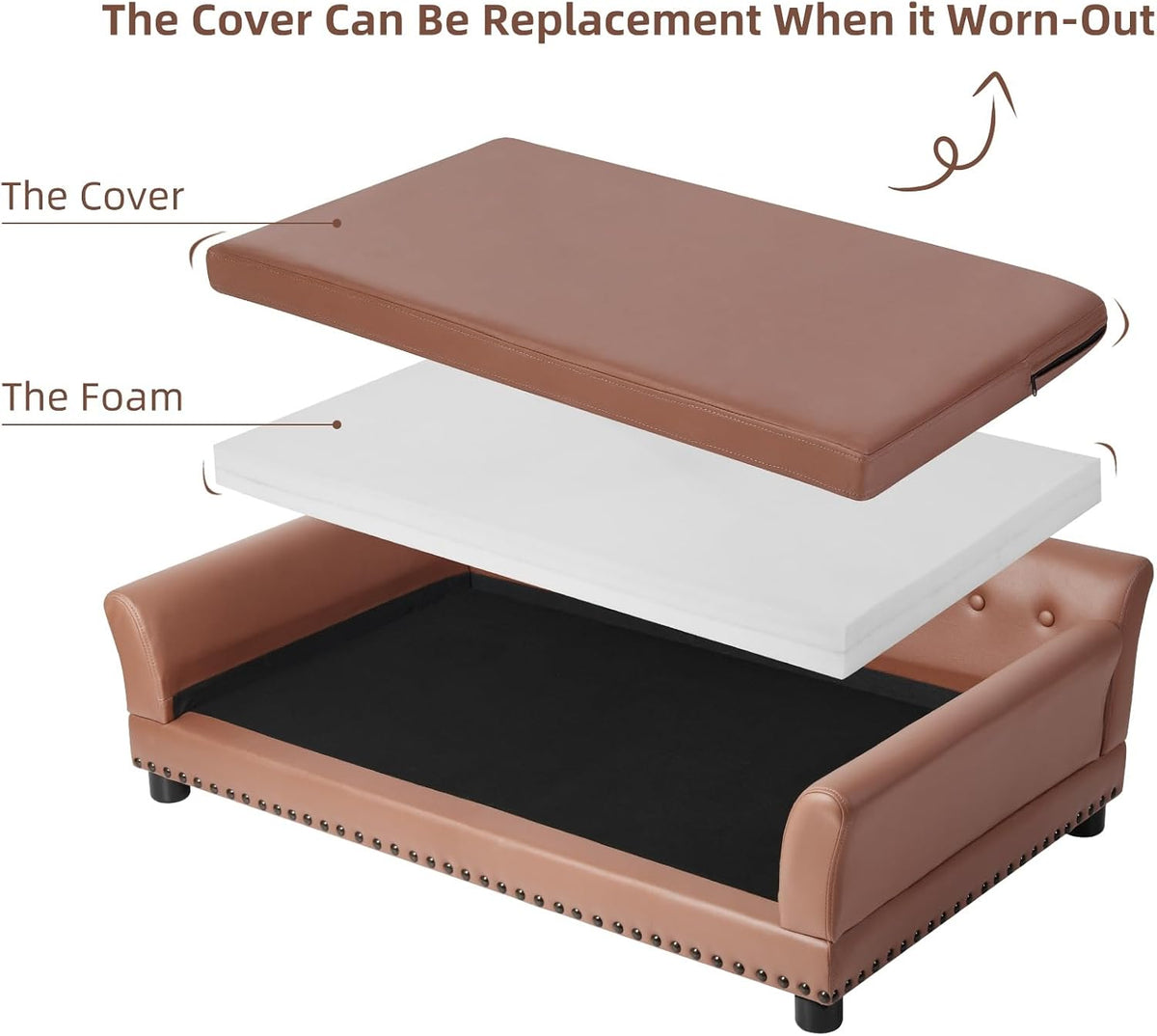 Large Leather Dog Sofa: Scratch Resistant Pet Couch up to 77lbs