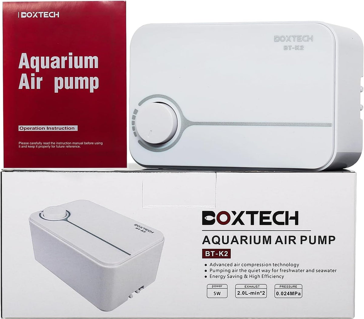 Boxtech Aquarium Air Pump 5W, Fish Tank Oxygen Pump